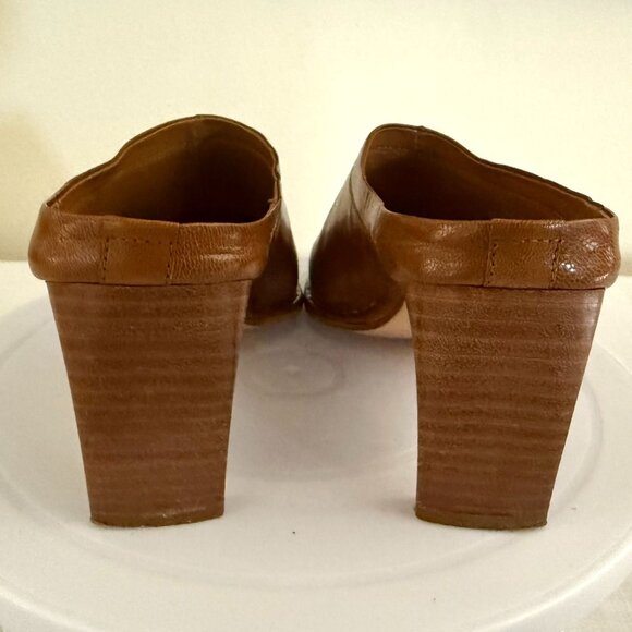 YKX and Co Brown Leather Square Toe Heeled Mules Size 7.5 Shoes - Picture 9 of 12